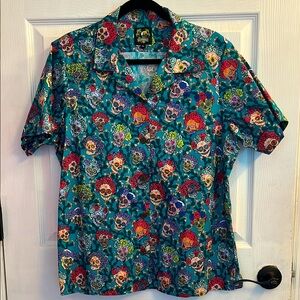 Sugar skull los muertos button down tropical shirt